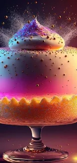 Colorful dessert art with orange, pink, and white hues in a glass bowl.