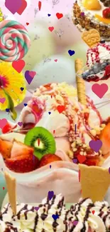 Delicious dessert wallpaper with colorful ice creams and toppings.