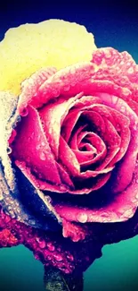 Close-up of a vibrant pink rose with dew drops, ideal as mobile wallpaper.