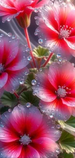 Dew-kissed pink blossoms with vibrant petals and intricate natural beauty.