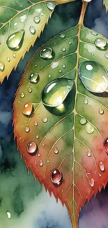 Vibrant artistic leaf with water droplets