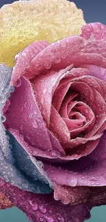 Vibrant multicolored dewy rose wallpaper for mobile.