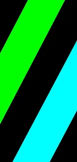 Mobile wallpaper with green and cyan diagonal stripes on a black background.