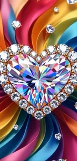 Diamond heart on colorful swirled background