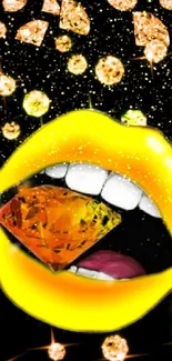 Vibrant yellow lips with diamond gems.