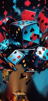 Colorful dice and playing cards artwork