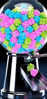Gumball machine with colorful dice.