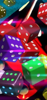 Colorful dice against a vibrant backdrop.