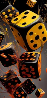 Vibrant yellow and black dice explosion wallpaper.