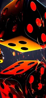 Colorful dice with red and black design as mobile wallpaper.