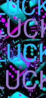 Neon dice with vibrant blue and purple colors on a black background.