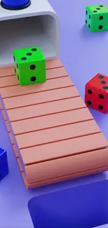 Vibrant dice on a whimsical purple abstract background.