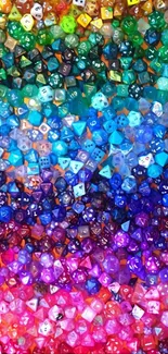 Vibrant multicolored dice pattern wallpaper with polyhedral shapes.