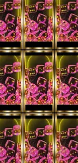 Vibrant wallpaper with colorful dice pattern and glowing accents.
