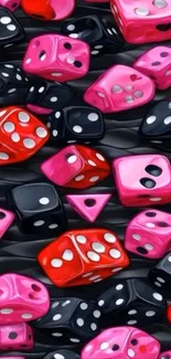 Pink, red, and black dice pattern wallpaper for phones.