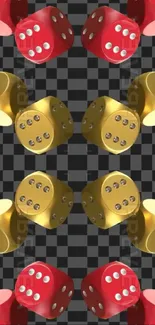 Red and gold dice pattern on checkered background wallpaper.