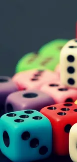 Bright, colorful dice forming a vibrant wallpaper.