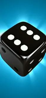 Black dice on vibrant blue background wallpaper.