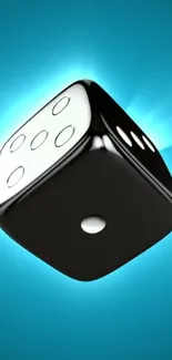 Black dice on a bright blue background, mobile wallpaper.