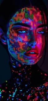 Vibrant digital art portrait with neon colors.