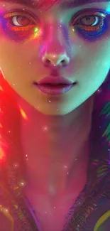 Futuristic digital art with neon colors and a vibrant design on mobile wallpaper.