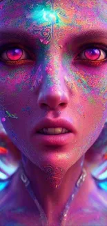 Vibrant digital artwork featuring a colorful face with neon hues.