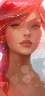 Digital art of a character with vibrant red hair, ideal for mobile wallpaper.