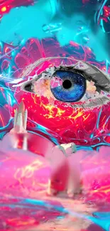 Vibrant digital artwork of a colorful eye with neon accents.