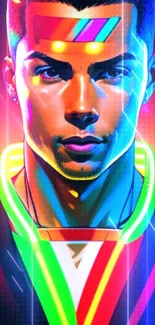 Vibrant futuristic digital portrait in neon colors.