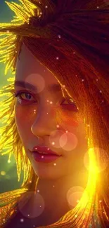 Vibrant digital portrait with golden glow, ideal for mobile wallpaper.