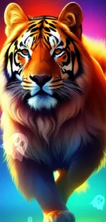 Vibrant digital artwork of a majestic tiger with colorful design.