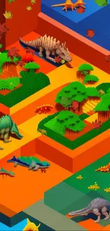 Pixelated dinosaur landscape with vibrant colors.