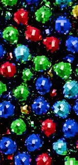 Colorful disco balls creating a vibrant pattern.