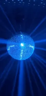 Blue disco ball shining with vibrant reflections.