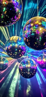 Vibrant disco balls with colorful reflections