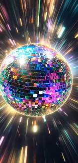Colorful disco ball with vibrant lights.