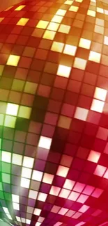 Colorful disco ball mosaic wallpaper with vibrant red and green hues.