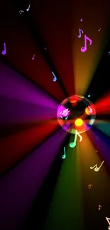 Vibrant disco theme with colorful musical notes and lights.