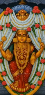 Vibrant art of a divine goddess adorned with jewelry and garlands.