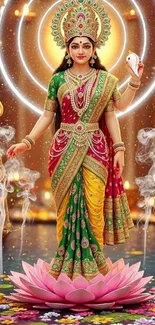 Mobile wallpaper showing a divine goddess with vibrant colors and intricate details.