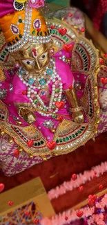 Vibrant idol with pink attire and heart accents in intricate detail.