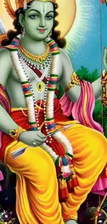 Illustration of a divine figure with vibrant colors and traditional attire.