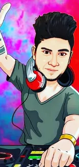 Vibrant DJ character with headphones in a colorful digital art style.