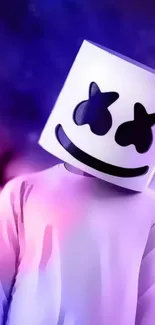 Colorful DJ with white mask on galaxy background.