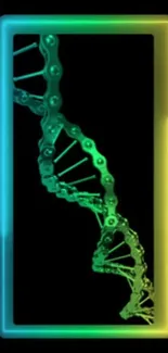 Vibrant neon DNA helix illustration on black background.