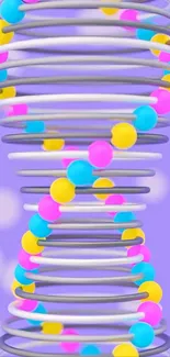 Vibrant DNA helix abstract design on purple background.