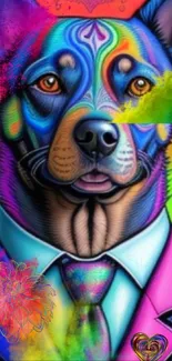 Colorful abstract dog art wallpaper with vivid hues.