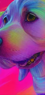 Vibrant rainbow dog illustration art on mobile wallpaper.