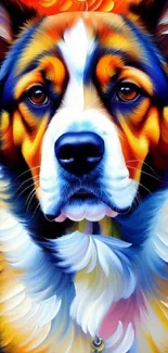 Vibrant abstract dog art in bold colors.