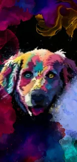 Vibrant multicolored dog art wallpaper featuring bold colors and abstract design.